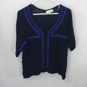 💥Sale💥 Short Sleeve Navy Top Blue Embroidery